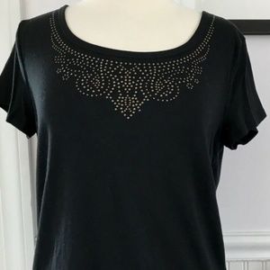 Chaps Black Short Sleeve w/Embellished top XL